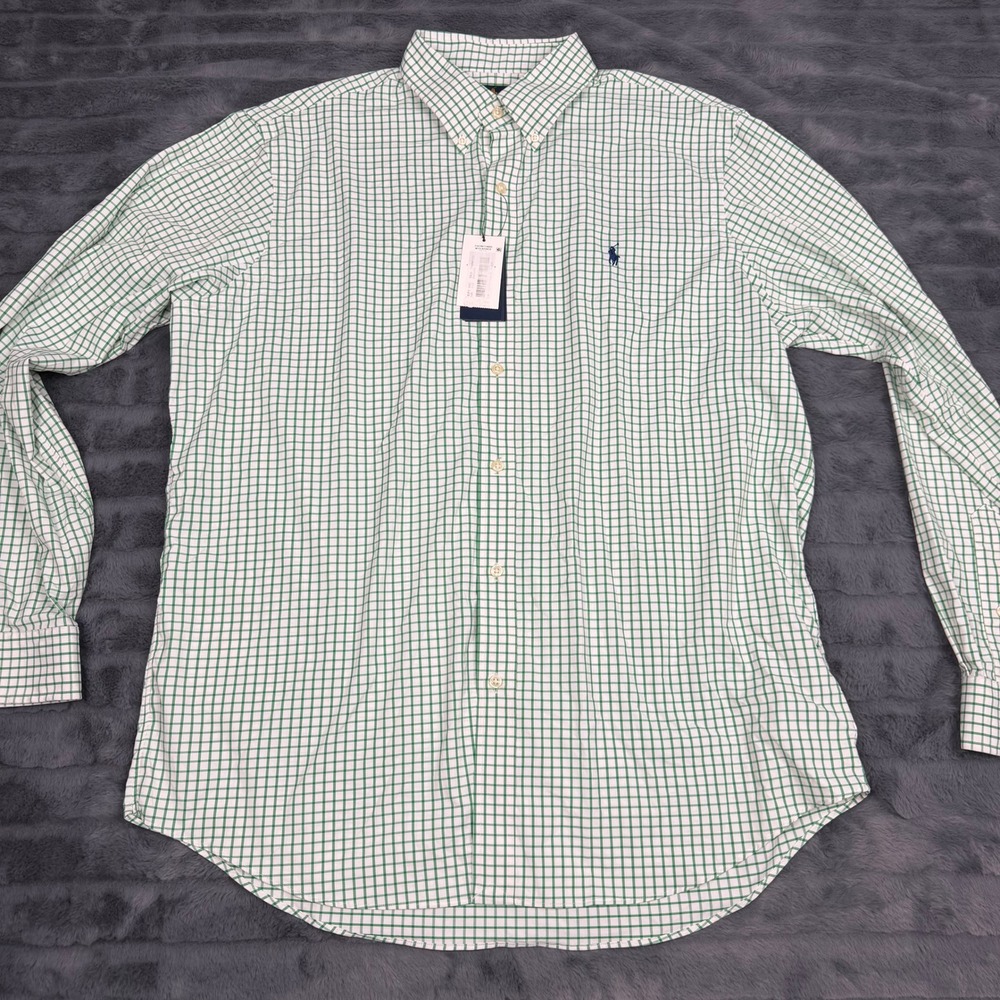 Ralph Lauren Mens XL Classic Fit Performance Gingham Shirt Green White 14543